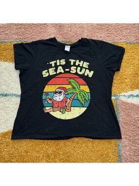 Tis The Sea Sun Santa Beach Summer Christmas In July Summer T-Shirt Size 3XL